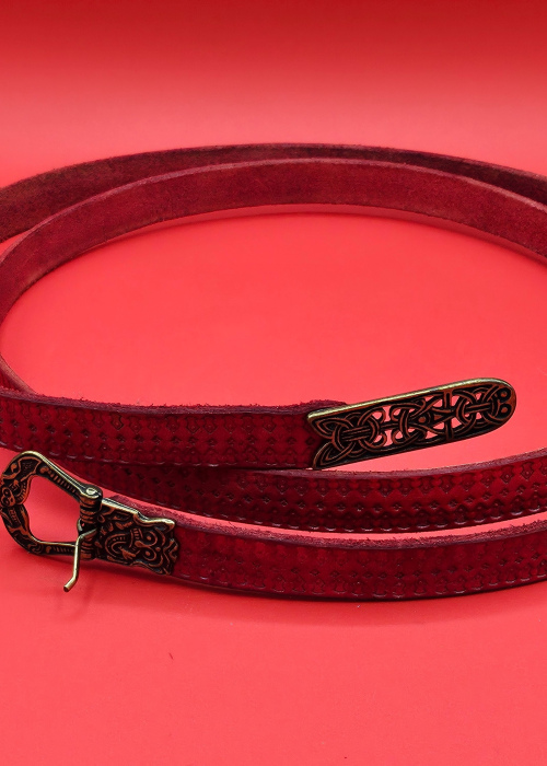 Red Tooled Leather Belt with  Buckle & End Tip