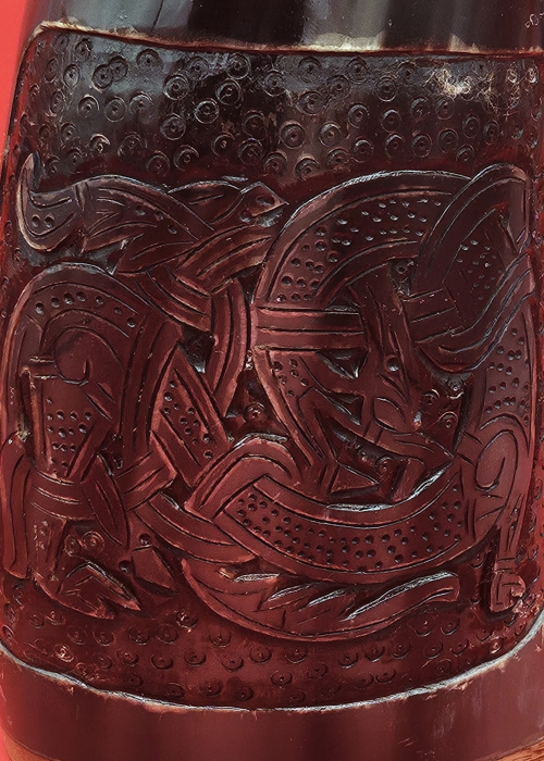Carved Viking Horn Tankard - Mammen beast design