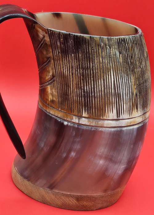 Carved Viking Horn Tankard